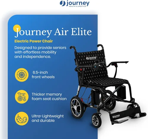 Vista 2 de Journey Air Elite Silla eléctrica eléctrica – Silla de ruedas ligera plegable con pilas para adultos y personas mayores – Capacidad de peso de 240