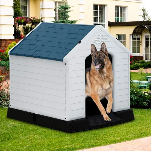Vista 15 de Casa para perros para interiores y exteriores, impermeable, ventilada, de plástico, jaula de refugio para mascotas con ventilación y suelo elevado
