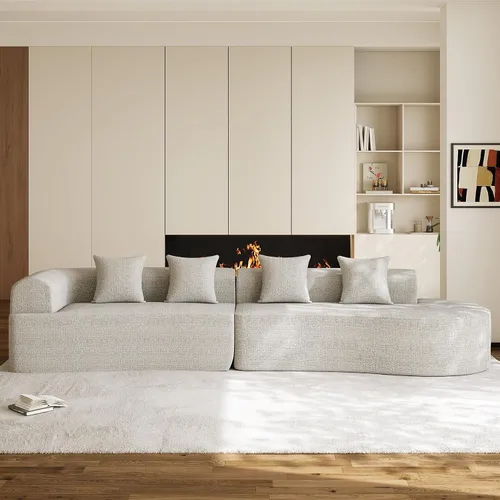 Vista 3 de Sofá seccional de gran tamaño de 147" para sala de estar, sofá moderno de lujo de chenilla suave de 4 plazas extra profundo y ancho con asiento
