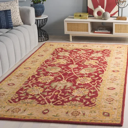 Vista 16 de SAFAVIEH Colección Antigüedades - Alfombra de 6' redonda, marrón y verde, hecha a mano, diseño oriental tradicional de lana, ideal para áreas