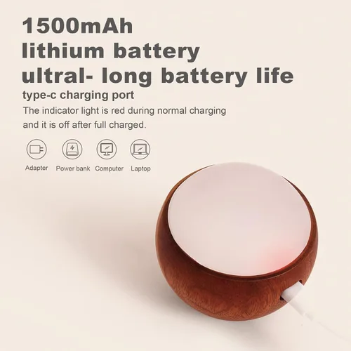 Vista 6 de Lámpara de mesa activada por voz de madera Luz nocturna recargable para habitación