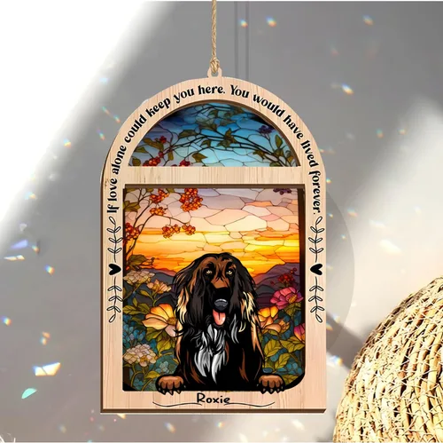 Vista 4 de LOVELYPOD Adorno de Navidad personalizado de sabueso afgano, atrapasoles con nombre, regalos de pérdida de mascotas, regalos para amantes