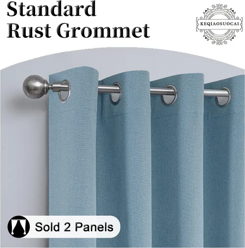 Vista 5 de KEQIAOSUOCAI Cortinas de lino 100% opacas de 100 pulgadas de largo, 2 paneles para dormitorio, estilo casa de campo moderna, completamente negro