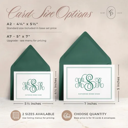 Vista 5 de Papelería personalizada para mujeres y hombres, tarjeta plegada con bordes delgados con tarjetas de notas personalizadas, iniciales de papelería