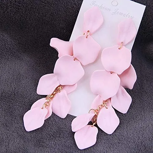 Vista 5 de Aretes largos de acrílico con pétalos de rosa, aretes bohemios de resina para regalos de mujer