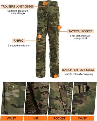 Vista 5 de LANBAOSI Conjunto de uniforme táctico de combate BDU para hombre, camisa militar, chaqueta y pantalones