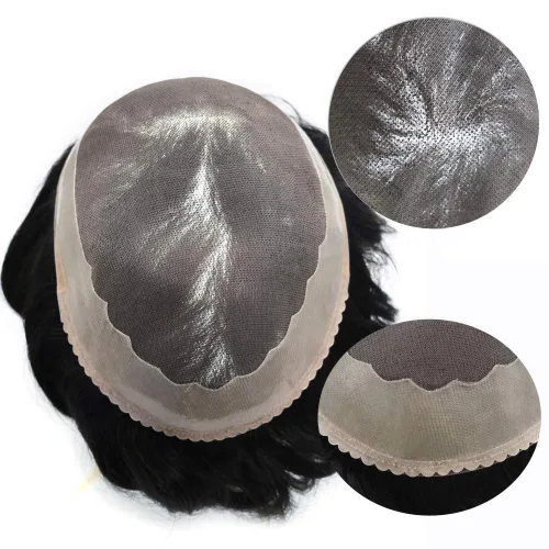 Vista 6 de LYRICAL Hair Toupee para hombres negro cabello humano fino mono postizo poli piel NPU alrededor de sistemas de cabello reemplazos durable