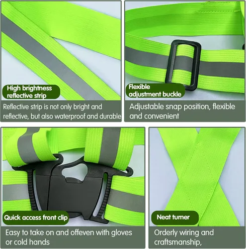 Vista 4 de Chaleco de seguridad reflectante, 2 piezas, chaleco de alta visibilidad, correas ajustables para correr, ciclismo, caminar, trabajadores Verde
