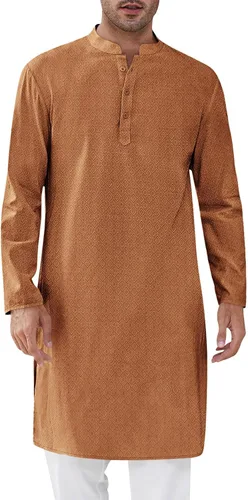 Vista 16 de Runcati Camisa Henley con textura Kurta Thobe para hombre Azul marino