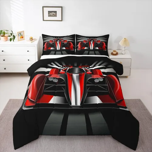 Vista 26 de Erosebridal Juego de edredón de camión de bomberos para niños, juego de ropa de cama de panal rojo brillante con diseño de panal de abeja