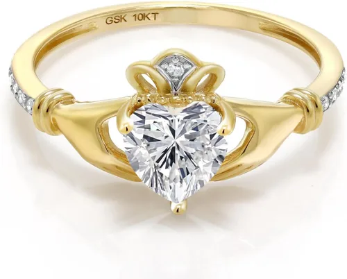 Vista 103 de Gem Stone King Anillo de compromiso claddagh celta irlandés de oro amarillo de 10 quilates con piedra preciosa en forma de corazón de 0.236 in