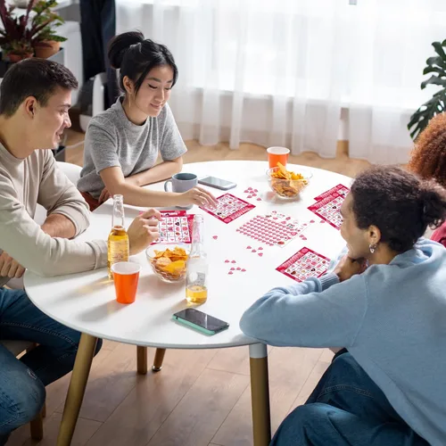 Vista 7 de jollylife Tarjetas de bingo para 40 jugadores para el día de San Valentín, suministros para fiestas, actividades para adultos (rosa)