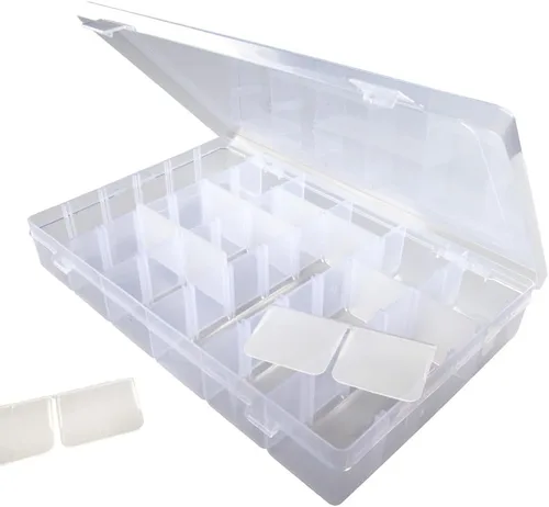 Vista 2 de Craft County Caja organizadora de hilo e hilo para bordar, 17 compartimentos, plástico blanco transparente, vacía (organizador)