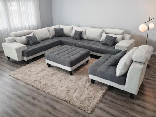 Vista 9 de Stendmar Sofá seccional reversible en forma de L y U, conjunto de sofás modernos de tela de microfibra S150D (gris bicolor/gris oscuro)