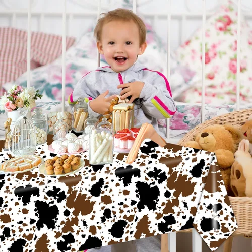 Vista 6 de CMUSKO Decoraciones de vaca de las montañas, 3 manteles con estampado de vaca, animales de granja, color negro y marrón, funda rectangular