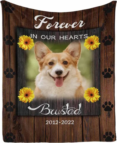 Vista 26 de InterestPrint Manta de perro personalizada en memoria amorosa de la pérdida con imágenes y nombre, regalo personalizado de recuerdo de condolencias