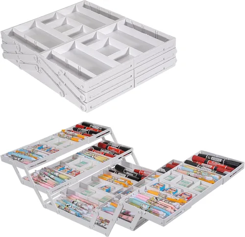 Vista 8 de Aobiono Organizador de cajones inteligente de varios niveles, bandejas plegables plegables de almacenamiento expandible de varios niveles