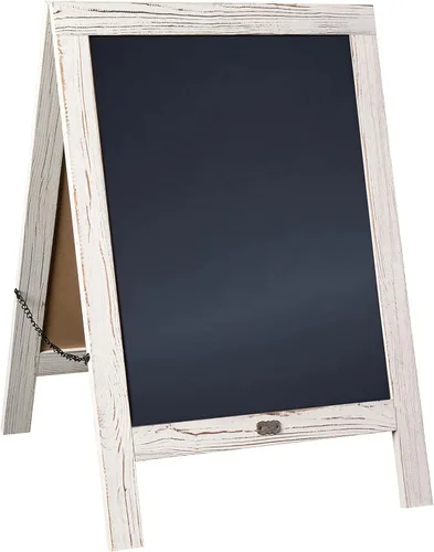 Vista 16 de Cartel en forma de "A" con pizarra de HBCY Creations: Letrero de madera maciza de 40x20 en forma de "A", pizarra rústica marrón de doble cara