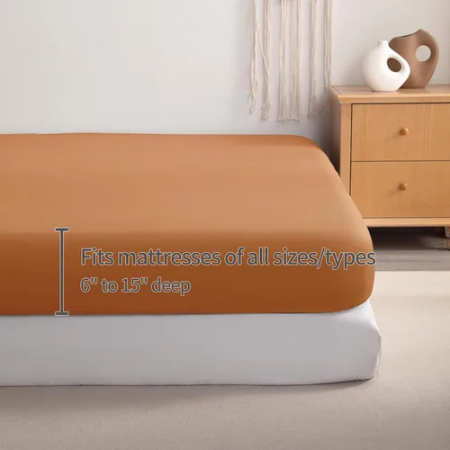 Vista 3 de BEDSUM - Sábana bajera de microfibra con bolsillo profundo para colchón, resistente a las arrugas, la decoloración y las manchas Naranja pálido