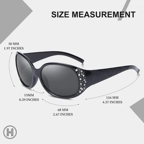 Vista 5 de Holota Gafas de sol polarizadas para mujer, gafas de sol envolventes con diamantes de imitación con protección UV400