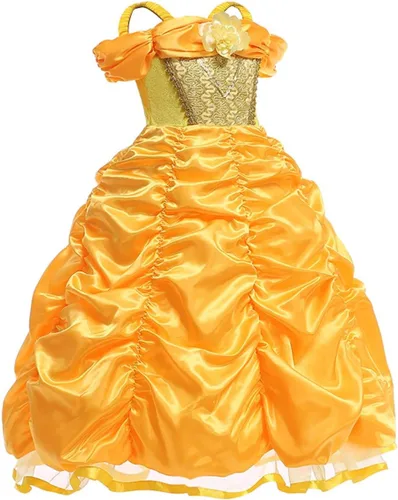 Vista 52 de REXREII Bella - Disfraz de princesa La Bella y la Bestia para niñas, Halloween, Navidad, cosplay, fiesta, cumpleaños, noche