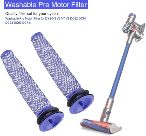 Vista 2 de 2 piezas de repuesto de filtros de aspiradora lavables, kit de reemplazo de filtro de vacío, filtro de premotor para aspiradora de mano V6 V7 V8