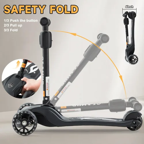 Vista 5 de GLAMUP Patinete para niños de 3 ruedas, manillar ajustable en altura para niños, sistema de inclinación para dirección y mecanismo de fácil plegado
