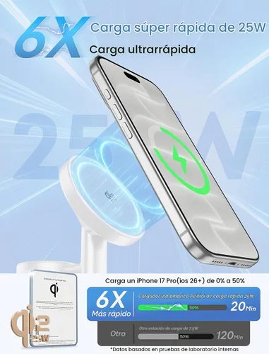 Vista 2 de Aeinidi Estación de carga rápida inalámbrica 3 en 1 de 25 W para cargador Blanco clásico