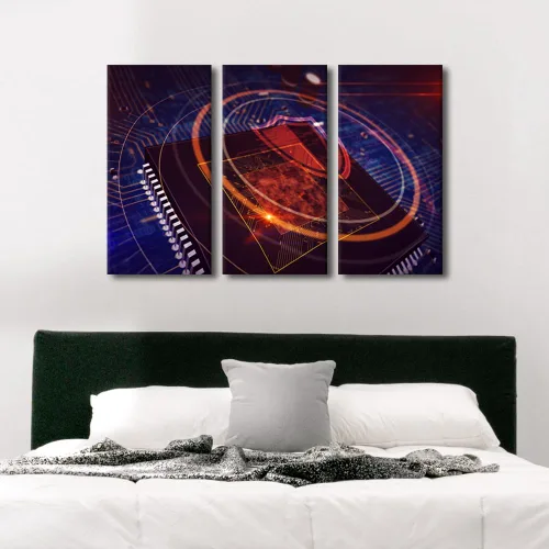 Vista 2 de Arte de pared para dormitorio, 3 paneles de CPU, impresión en lienzo, decoración de pared para sala de estar, dormitorio, bloqueo de seguridad