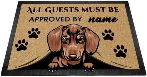 Vista 16 de Tapete personalizado con nombre de perro que mira al perro Cocker Spaniel, todos los invitados deben ser aprobados por alfombras para decoración