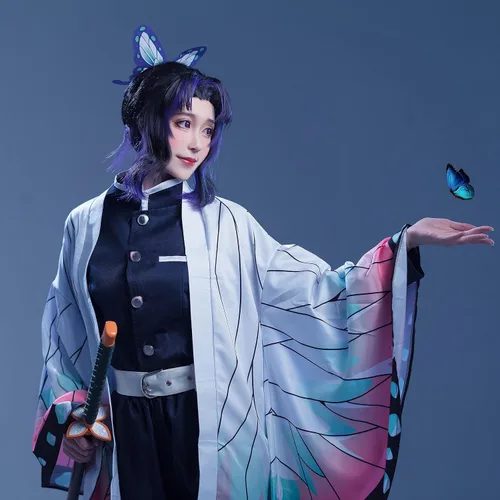 Vista 6 de Rarashik Disfraz de capa de Halloween para mujer kimono de Kochou Shinobu