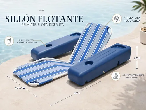 Vista 5 de Poolmaster Caribbean Retro Floating Chaise Pool Lounge Chair for Adults