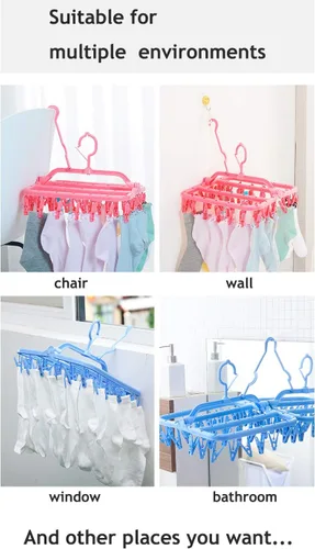 Vista 4 de Percha plegable para secar la ropa sucia, perchas con 32 clips, colgador de clip para secar ropa interior, ropa de bebé, calcetines, brasier Verde