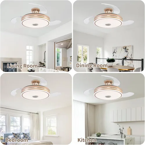 Vista 7 de Ventilador de techo retráctil, 42 pulgadas modernas luces de ventilador de techo LED de perfil bajo Ventiladores de techo, para dormitorio