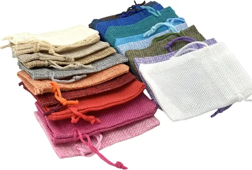 Vista 3 de Palmhomee Paquete de 20 bolsas de regalo de arpillera con cordón, bolsas de joyería de lino, bolsas de yute de boda para joyas y bolsas