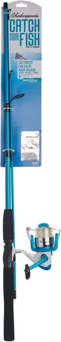 Vista 18 de Shakespeare Catch More Fish Spinning Reel and Fishing Rod Combo with Kit rojo - mediano
