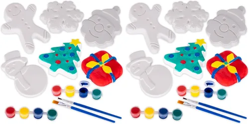 Vista 8 de ArtCreativity Kit de pintura de cerámica navideña para niños, 6 figuras de cerámica, 2 juegos de pintura y 2 pinceles, manualidades de Navidad