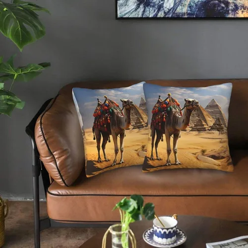 Vista 4 de 2PCS Throw Pillow Covers 12"x12" Square Pillowcases Covers Pyramid Camel Soft Pillowcases Modern Farmhouse Home Decor Sofa Cushions Covers for Couch
