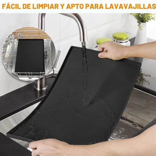Vista 7 de Hubulk Tapete de alimentación para perros, 100% impermeable, de silicona de grado alimenticio, mantel individual para alimentos y agua para Negro