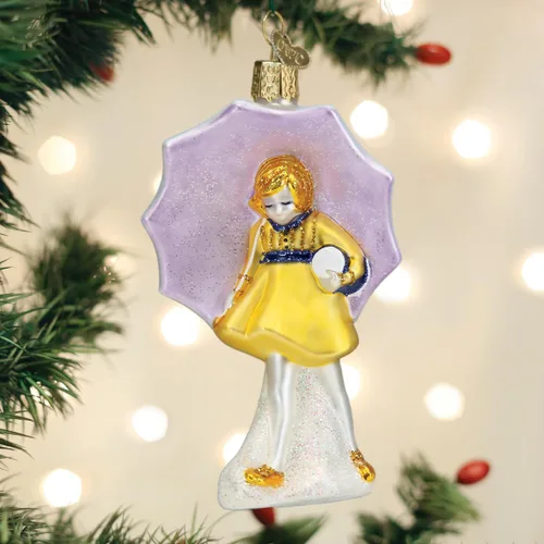 Vista 4 de Old World Christmas Morton Umbrella Girl - Adorno de cristal soplado para árbol de Navidad, decoración navideña hecha a mano, colección de cocina