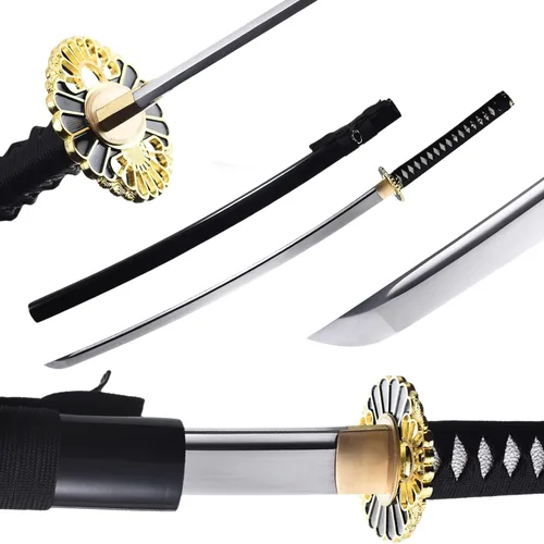 Vista 6 de Katana afilada hecha a mano, arcilla tradicional de acero templado 1060/9260/T10, espada Katana real de espiga completa, auténtica espada samurái