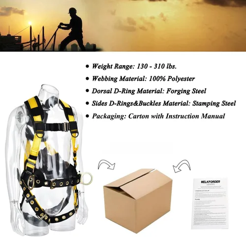 Vista 7 de 3D-Rings Fall Potection Safety Harness With Waist＆Leg Tounge Buckles Waist & Shoulder Pad Support ANSI Compliant