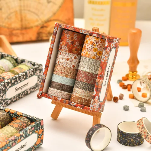 Vista 6 de 12 rollos de cinta washi con flores, juego de cinta adhesiva artística floral, cinta decorativa de jardín en flor para manualidades, niños, álbumes