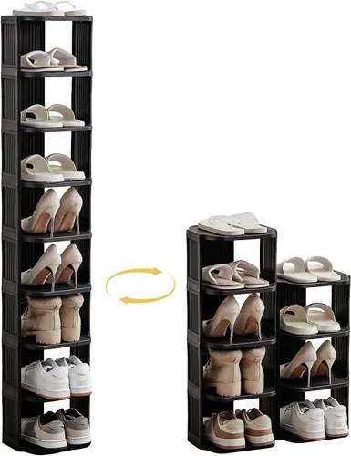 Vista 14 de UFORU - Zapatero pequeño, organizador de zapatos vertical de 5 niveles de plástico para espacios pequeños y estrechos, organizador de zapatos Negro