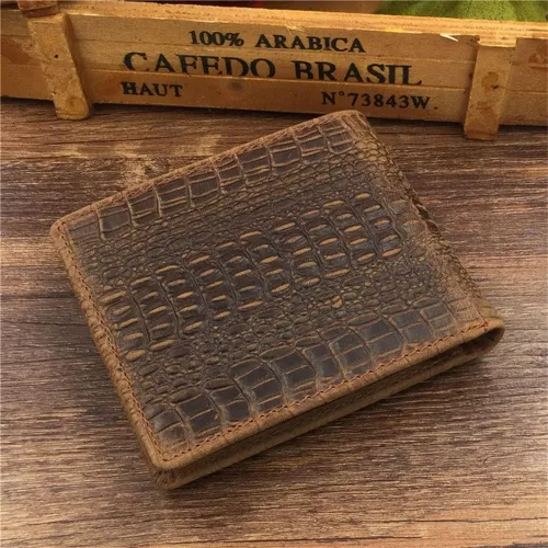 Vista 2 de CZDYUF - 1 cartera corta de dos pliegues para hombre, cartera retro hecha a mano con múltiples tarjetas