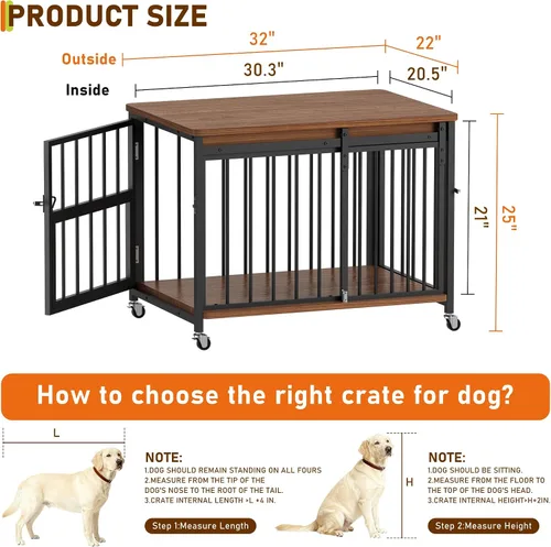 Vista 3 de Cofiyard Muebles de Jaula para Perros, Perrera de Madera de 32'' para Interiores con Puerta Frontal Deslizante, Aberturas Multi-Laterales y Ventana