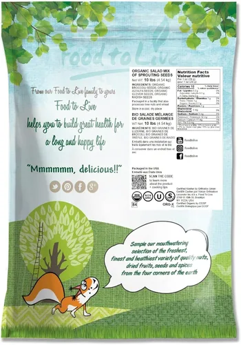 Vista 2 de Mezcla de ensalada orgánica de semillas germinantes, 10 libras, brócoli sin OMG, rábano, trébol, alfalfa. Rica tasa de germinación, no irradiada