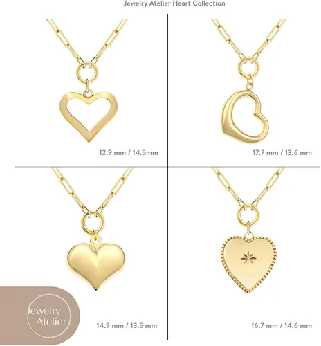 Vista 6 de Jewelry Atelier Collares de corazón rellenos de oro dije de corazón con relleno de oro amarillo de 14 quilates con cadena de clip sólido para mujer