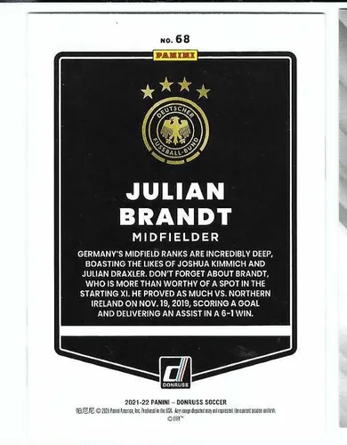 Vista 2 de JULIAN BRANDT 2021-22 Panini Donruss Camino a la Copa Mundial de la FIFA Qatar 2022 Fútbol # 68 ORO PRESIÓN PARALELO # 234 de solo 349 Made!