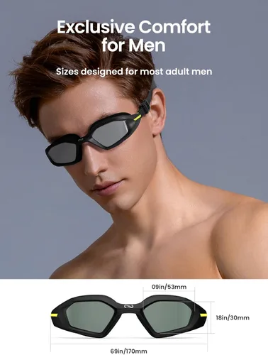 Vista 2 de COPOZZ Gafas de natación para hombre, gafas de natación antivaho sin fugas, protección UV para hombres adultos